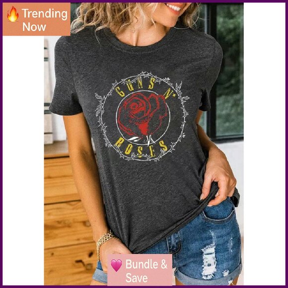 Vintage Rock Band Graphic Tee Women's Cotton Blend Short Sleeve Casual Top - Picture 5 of 6